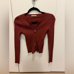Active USA Brick Red Zip-Up Sweater